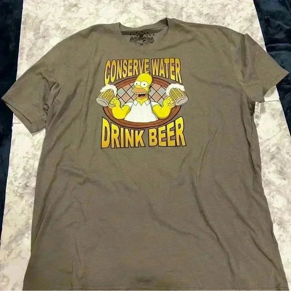 NWT Men’s Universal Studios Homer “Conserve Water” Gray Tshirt Size 2xl - Picture 1 of 3